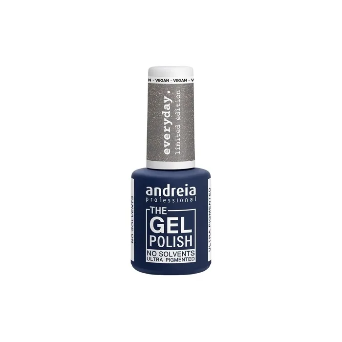 Andreia Professional The Gel Polish Solvent Free Gel Limited Collection Color ED1 Grey with Gold Shimmer