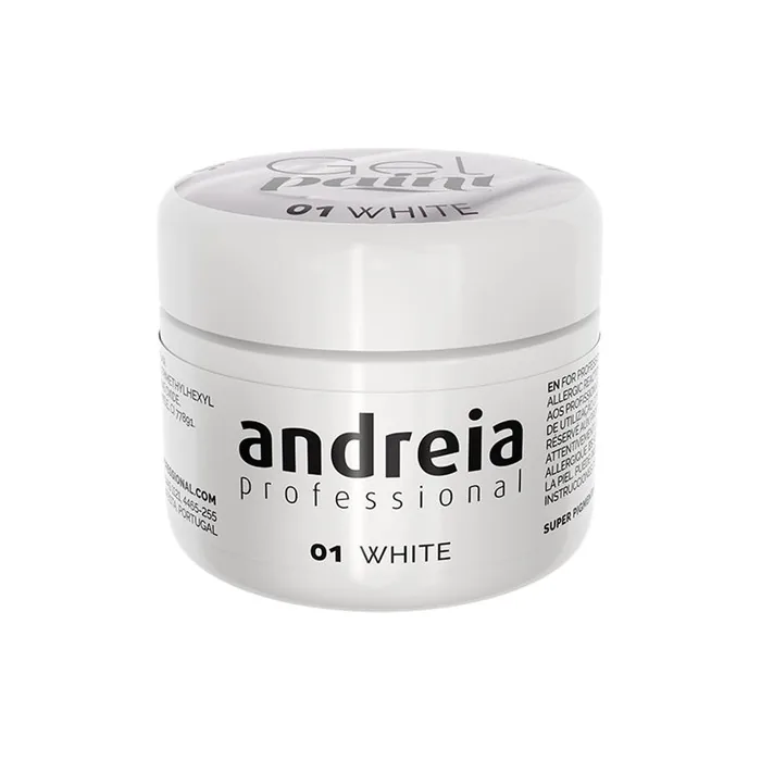 Andreia Professional Nail Art Design Gel Paint Pots Highly Pigmented Intense Colour No Flow High Viscosity UV Gel Paint for DIY Manicure Vegan 4g 01 White