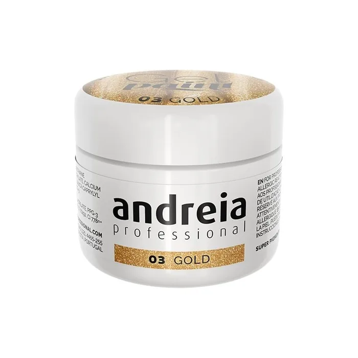 Andreia Professional Nail Art Design Gel Paint Pots Highly Pigmented Intense Colour No Flow High Viscosity UV Gel Paint for DIY Manicure Vegan 4g 03 Gold