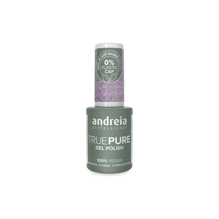 Andreia Professional Hema Free Gel Polish TRUE PURE 21 Free and 100% Vegan for Sensitive Nails Semi-Permanent UV LED Soak Off Gel Nail Varnish Colour T09 Lavender Glitter 10.5ml