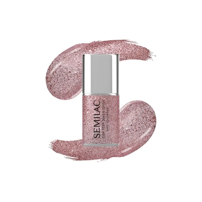 Semilac One Step Glossy 3in1 Hybrid Nail Polish S250 Glitter Pink 7 Ml