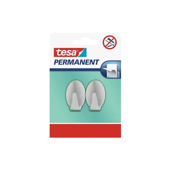 Tesa Permanent Oval Metal Hook Grey