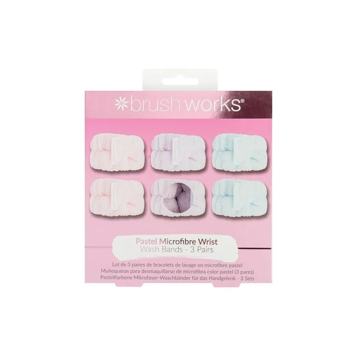 Brushworks Pastel Microfibre Wrist Wash Bands - Pack of 3 Pairs