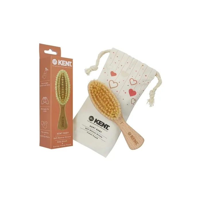 Kent Baby Soft Bristle Beechwood Brush with Canvas Travel Pouch BA29