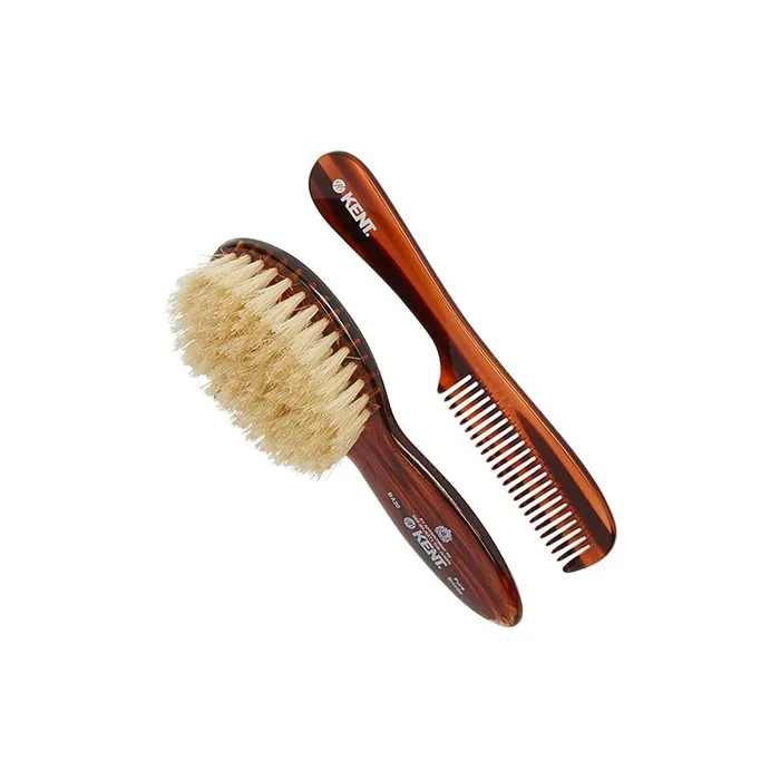 Kent Tortoiseshell Effect Soft Natural Bristle Baby Brush and Comb Set