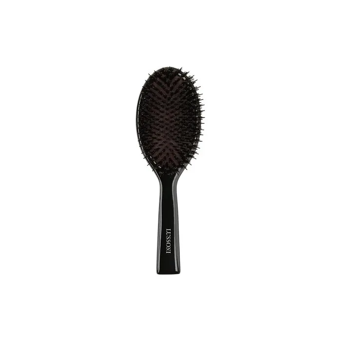 TB TOOLS FOR BEAUTY T4B Lussoni Wooden Detangling Oval Hair Brush with Natural Wild Boar and Nylon Bristles for Short and Medium Hair Black Antistatic Properties